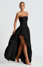 ÉLOÏSE | Elegantes Maxi Kleid mit Puffrock – Schwarz