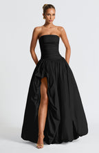 ÉLOÏSE | Elegantes Maxi Kleid mit Puffrock – Schwarz