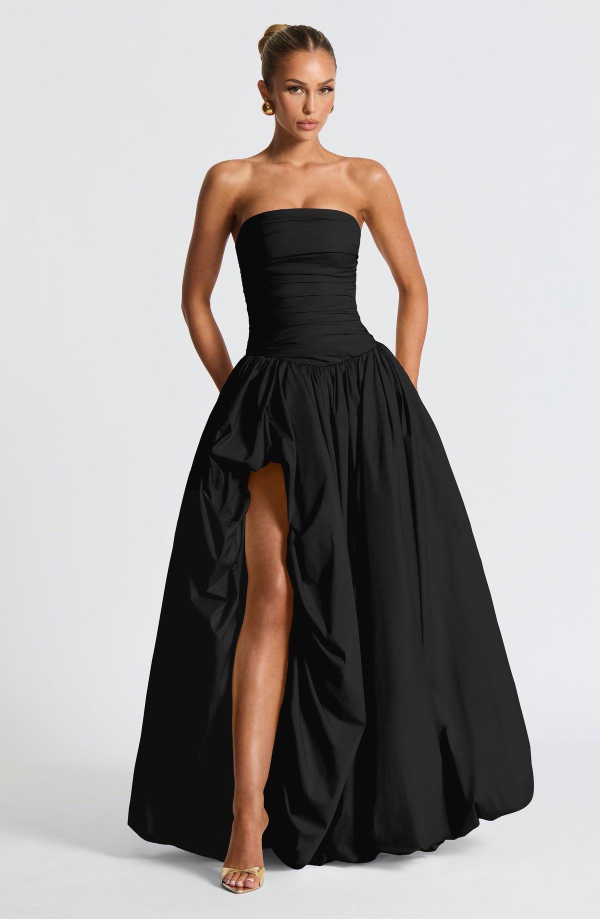 ÉLOÏSE | Elegantes Maxi Kleid mit Puffrock – Schwarz