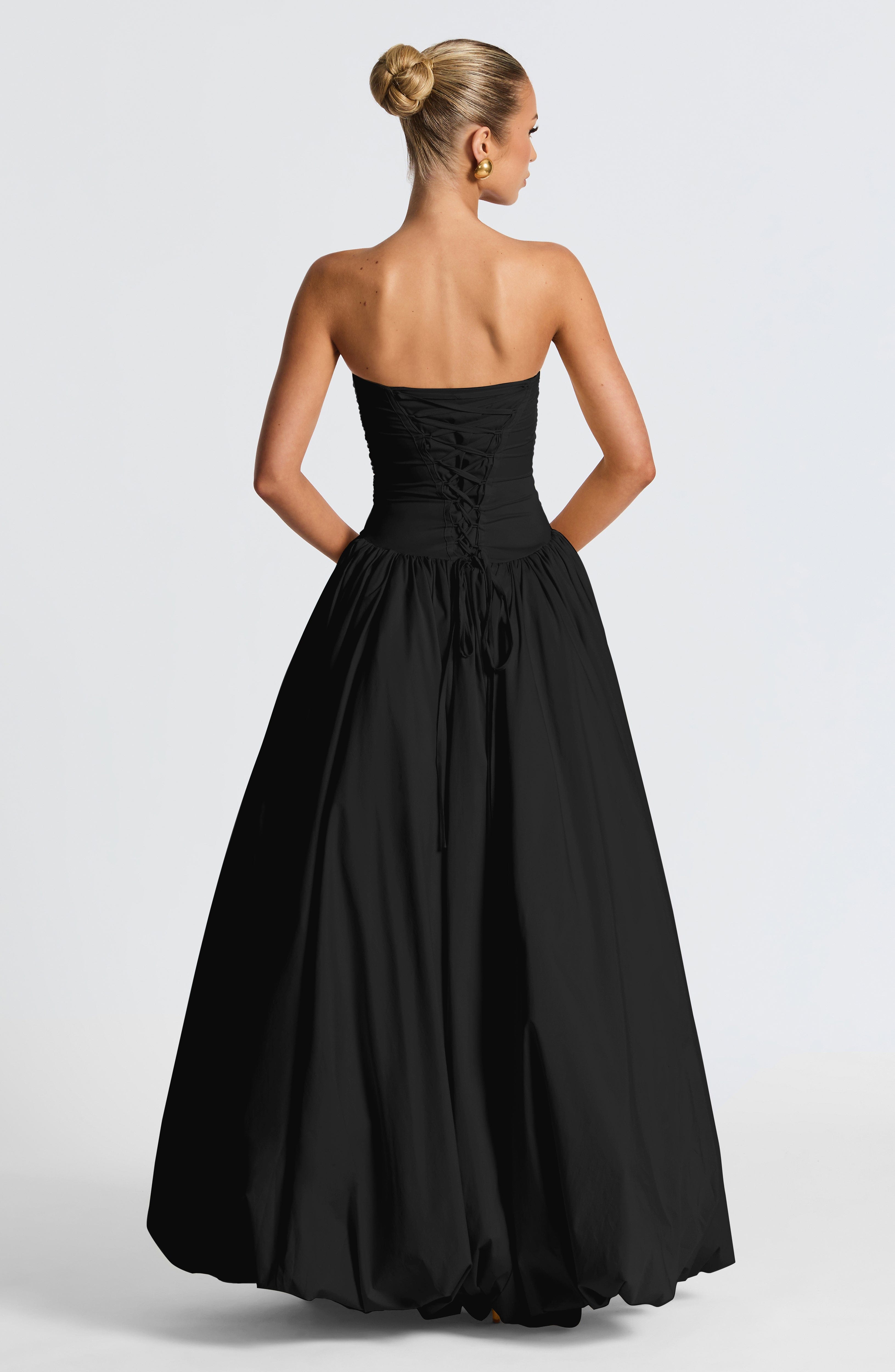 ÉLOÏSE | Elegantes Maxi Kleid mit Puffrock – Schwarz