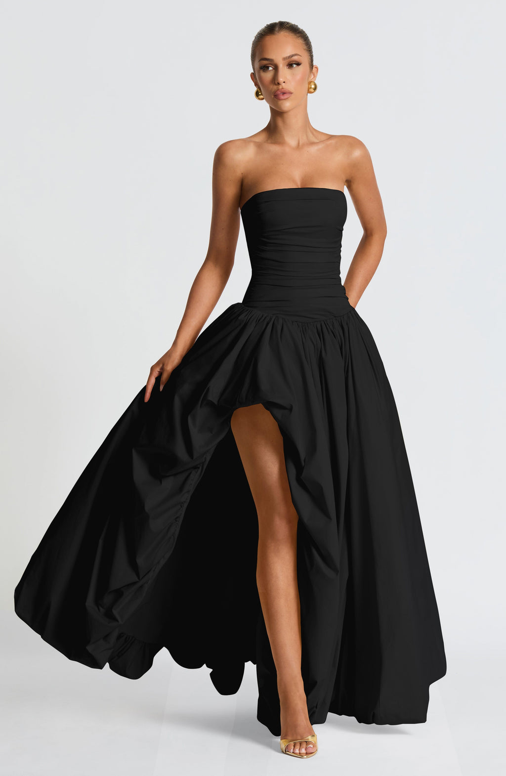 ÉLOÏSE | Elegantes Maxi Kleid mit Puffrock – Schwarz