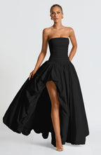 ÉLOÏSE | Elegantes Maxi Kleid mit Puffrock – Schwarz