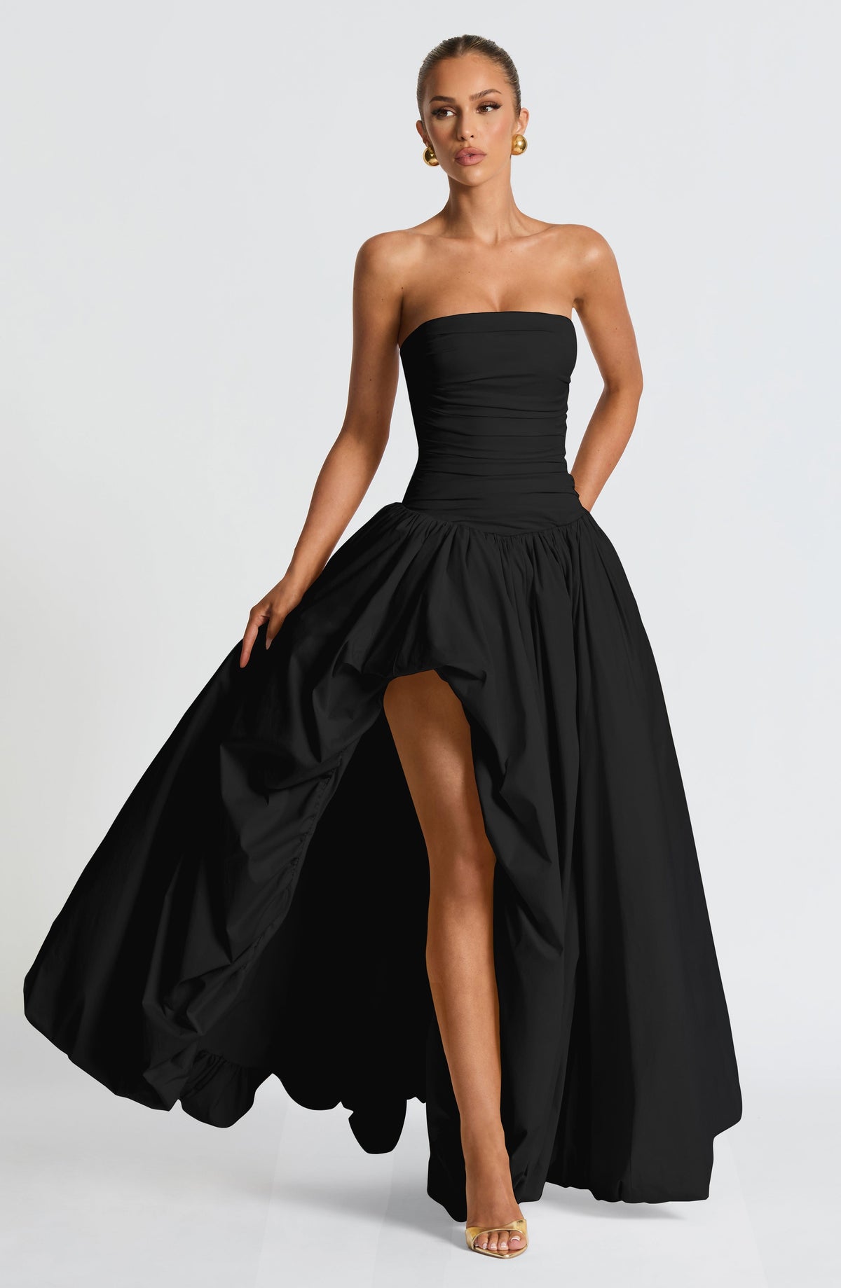 ÉLOÏSE | Elegantes Maxi Kleid mit Puffrock – Schwarz