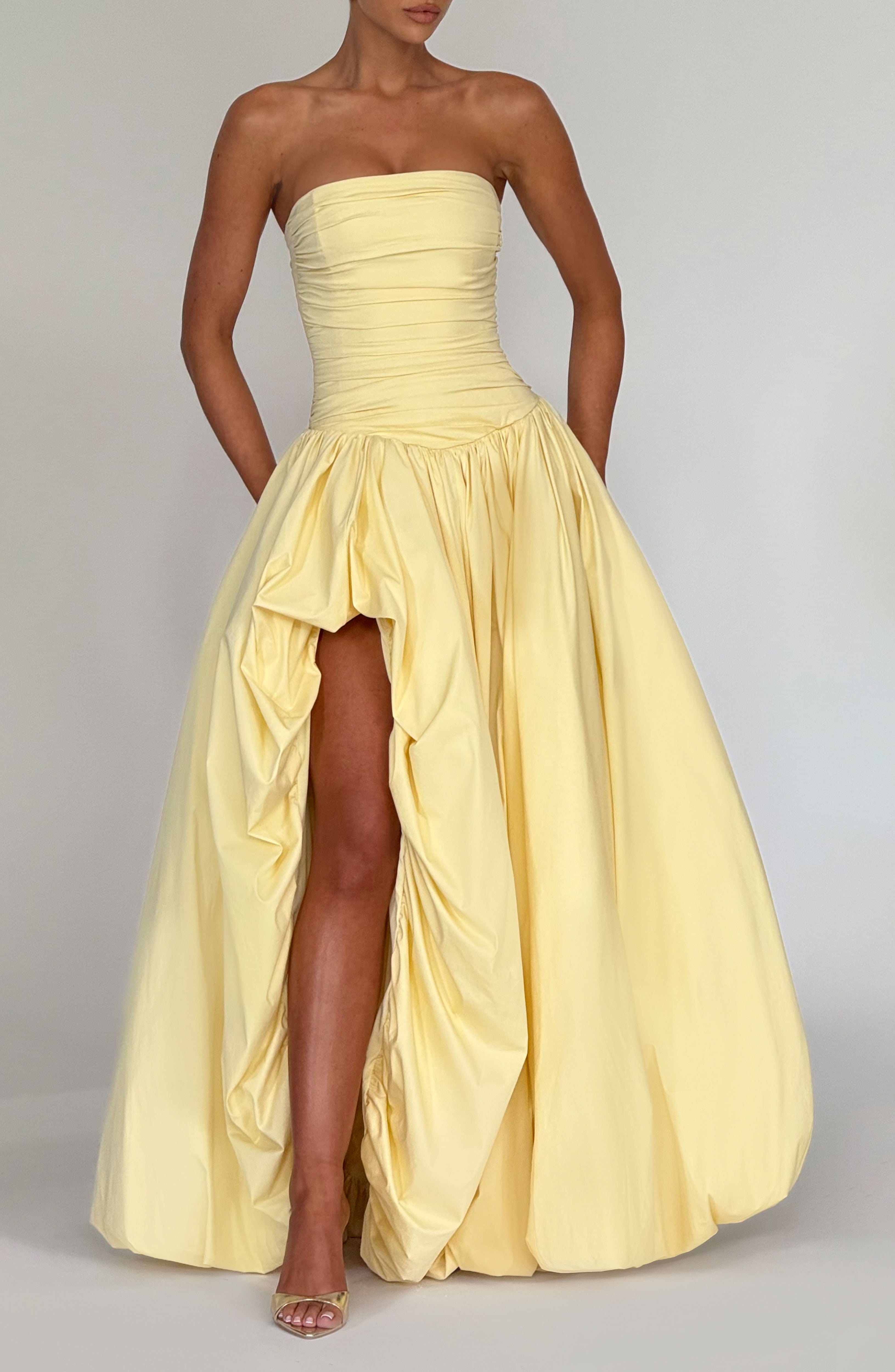 ÉLOÏSE | Elegantes Maxi Kleid mit Puffrock – Lemon