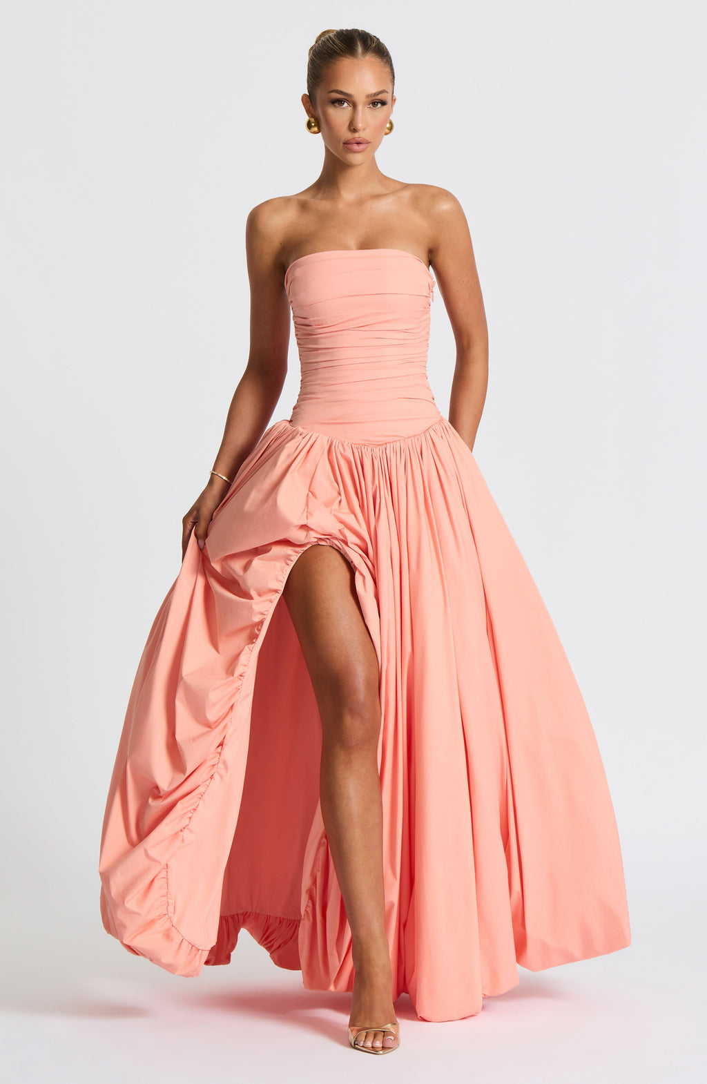 ÉLOÏSE | Elegantes Maxi Kleid mit Puffrock – Peach