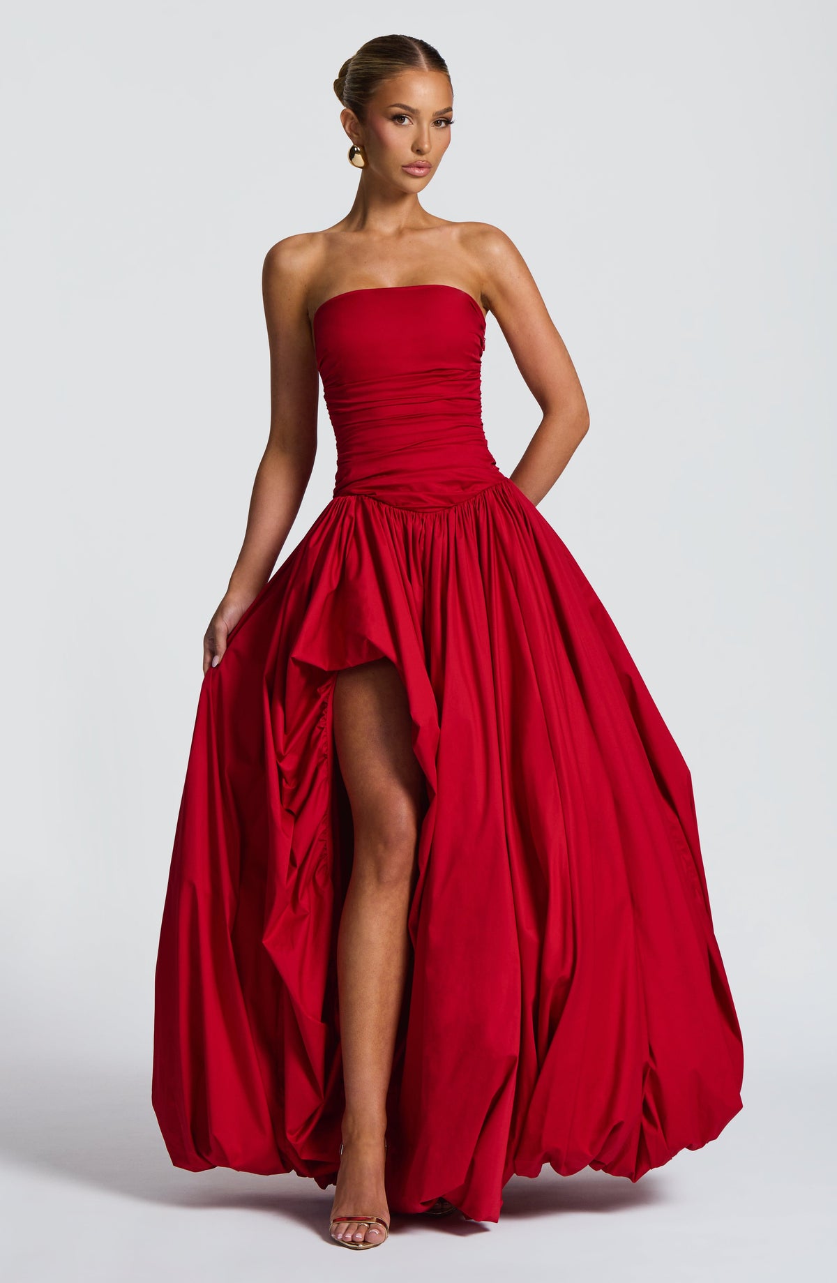 ÉLOÏSE | Elegantes Maxi Kleid mit Puffrock – Rot