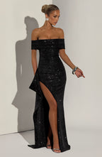 AURÉLIE | Elegantes Glitzer-Maxikleid – Black Sparkle