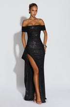 AURÉLIE | Elegantes Glitzer-Maxikleid – Black Sparkle