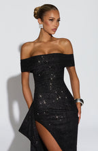 AURÉLIE | Elegantes Glitzer-Maxikleid – Black Sparkle