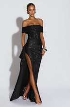 AURÉLIE | Elegantes Glitzer-Maxikleid – Black Sparkle