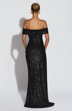 AURÉLIE | Elegantes Glitzer-Maxikleid – Black Sparkle