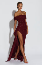 AURÉLIE | Elegantes Glitzer-Maxikleid – Wine Sparkle