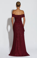 AURÉLIE | Elegantes Glitzer-Maxikleid – Wine Sparkle