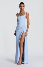 NAËLLE | Elegantes Maxi Kleid mit Wickelrock – Gletscherblau