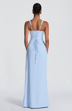 NAËLLE | Elegantes Maxi Kleid mit Wickelrock – Gletscherblau