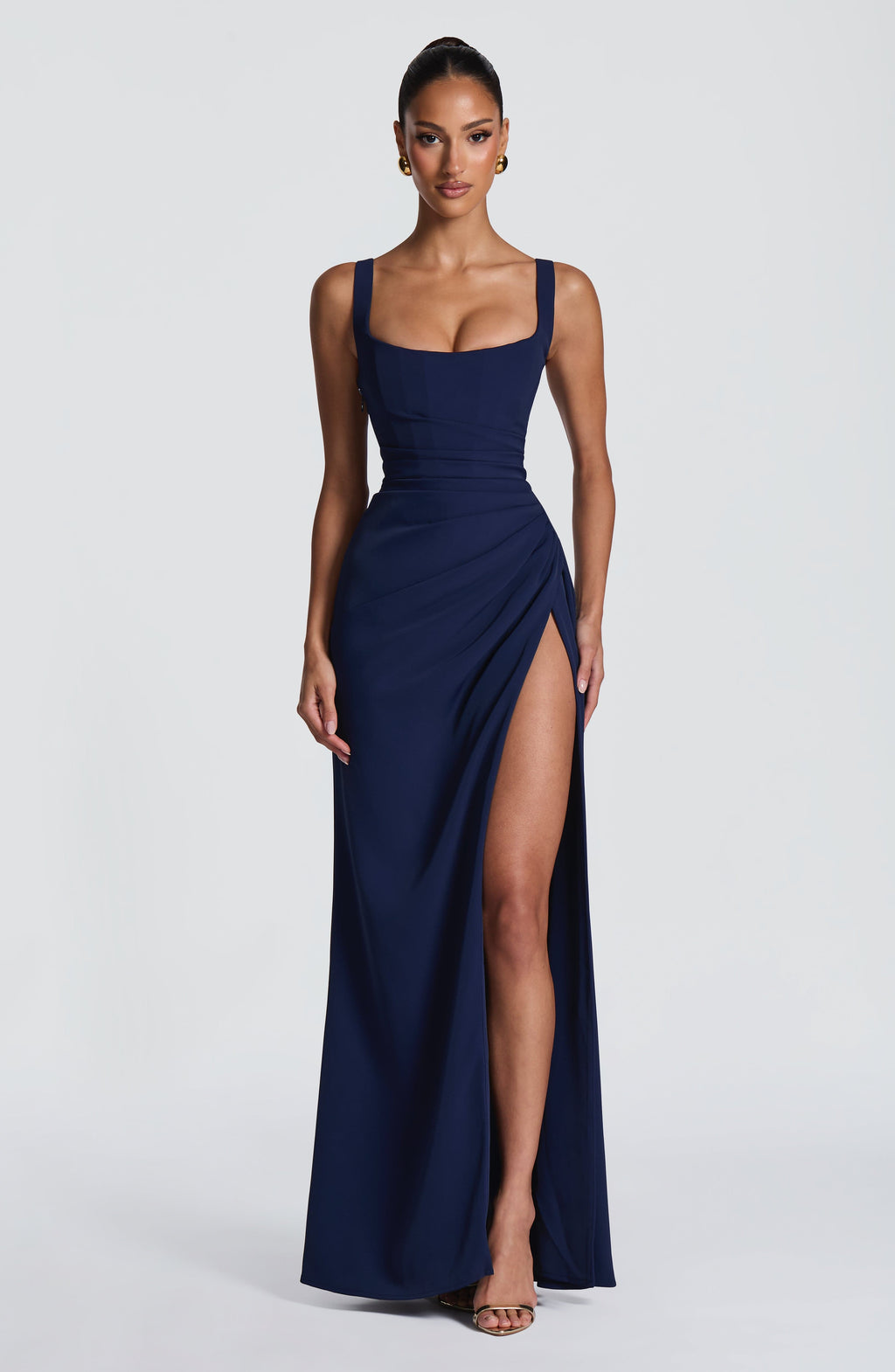 ÉLISE | Elegantes Maxi Kleid mit Wickelrock – Marineblau