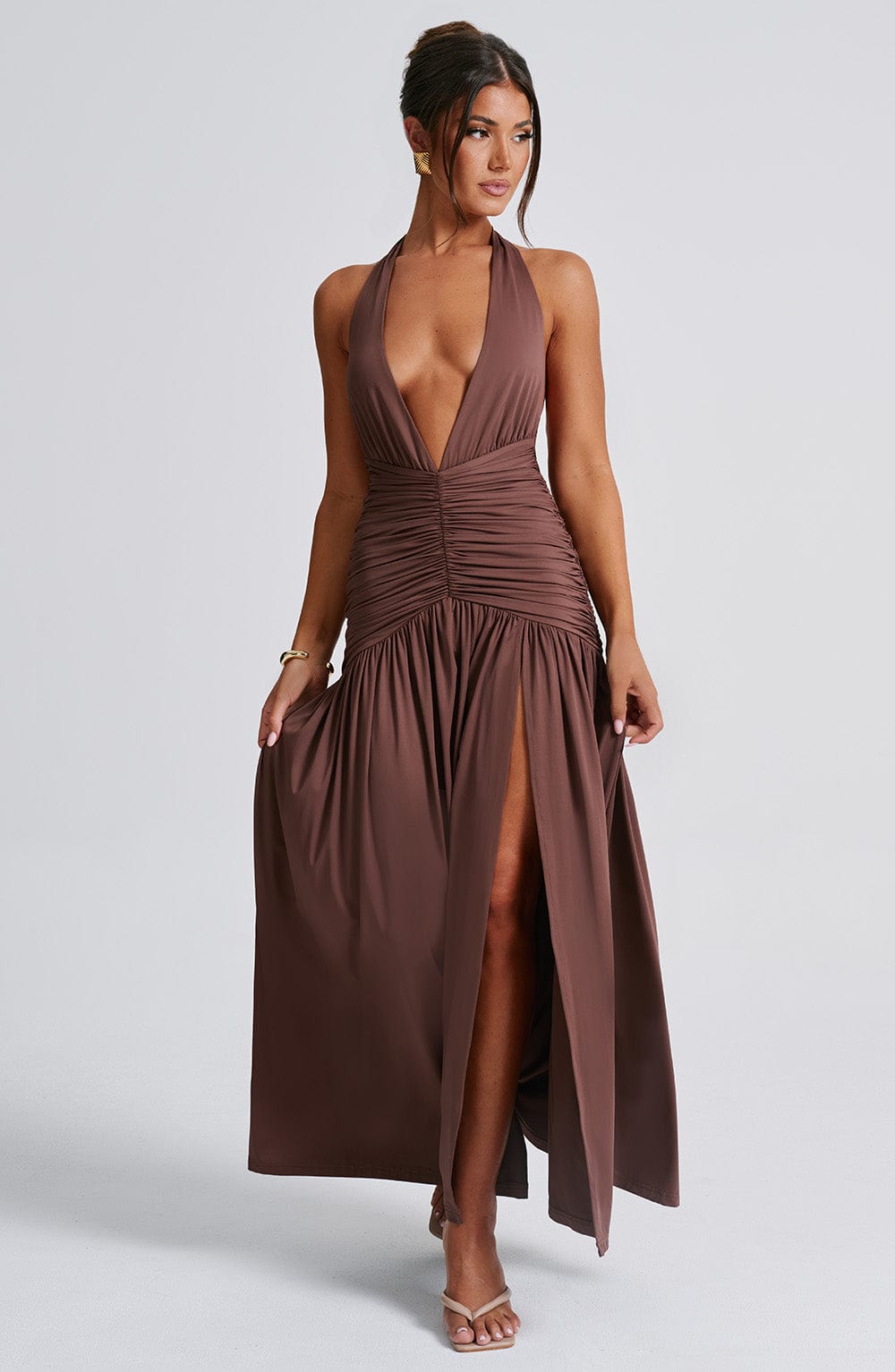AMÉLIA | Elegantes Maxi Kleid – Chocolate
