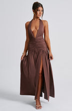 AMÉLIA | Elegantes Maxi Kleid – Chocolate