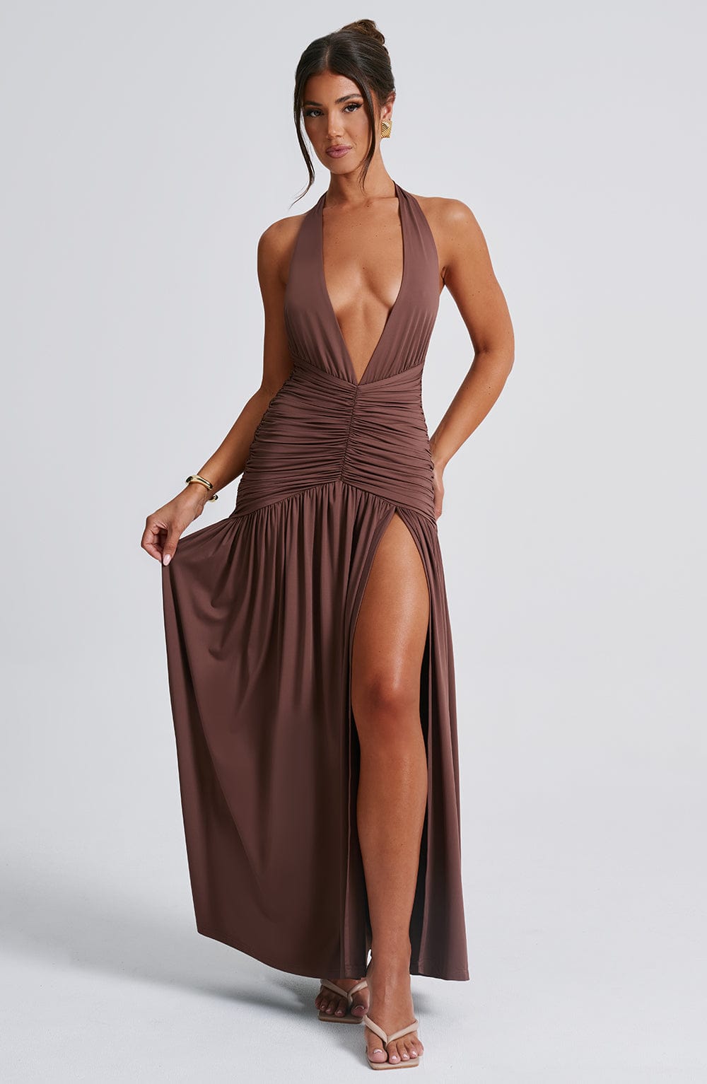 AMÉLIA | Elegantes Maxi Kleid – Chocolate