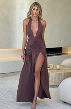 AMÉLIA | Elegantes Maxi Kleid – Chocolate