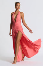 AMÉLIA | Elegantes Maxi Kleid – Coral Pink