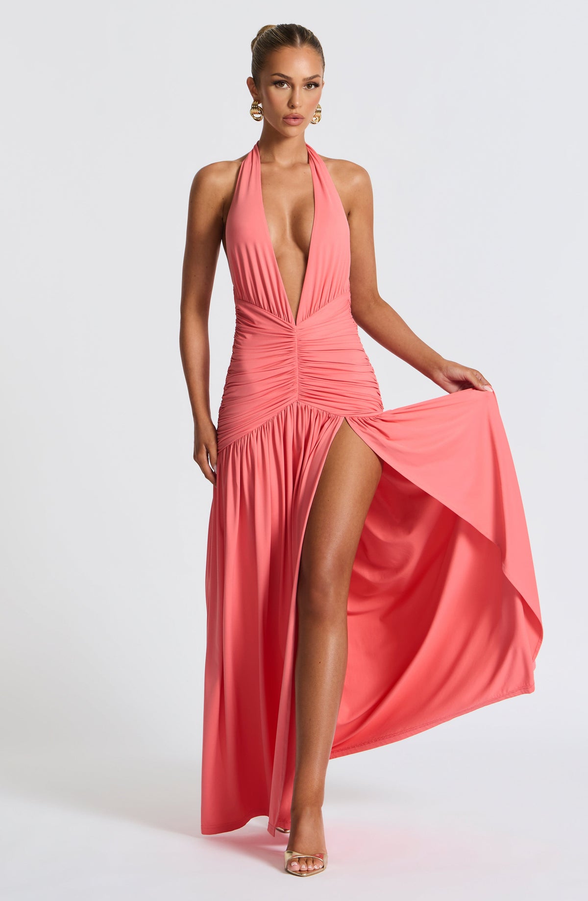 AMÉLIA | Elegantes Maxi Kleid – Coral Pink