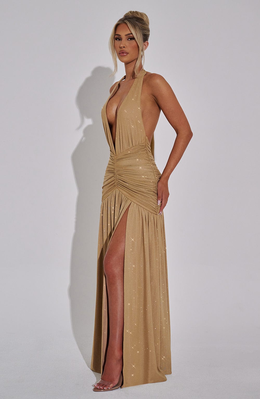 AMÉLIA | Elegantes Glitzer-Maxikleid – Gold Sparkle
