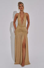 AMÉLIA | Elegantes Glitzer-Maxikleid – Gold Sparkle