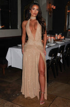 AMÉLIA | Elegantes Glitzer-Maxikleid – Gold Sparkle