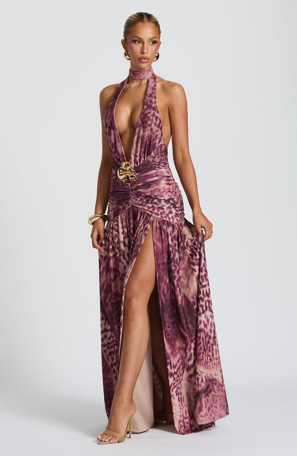 AMÉLIA | Elegantes Maxi Kleid – Magenta Orchid Print