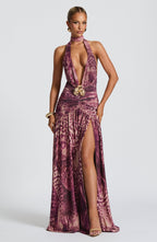 AMÉLIA | Elegantes Maxi Kleid – Magenta Orchid Print