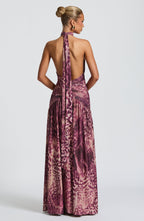 AMÉLIA | Elegantes Maxi Kleid – Magenta Orchid Print
