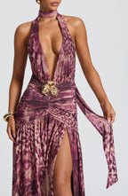 AMÉLIA | Elegantes Maxi Kleid – Magenta Orchid Print