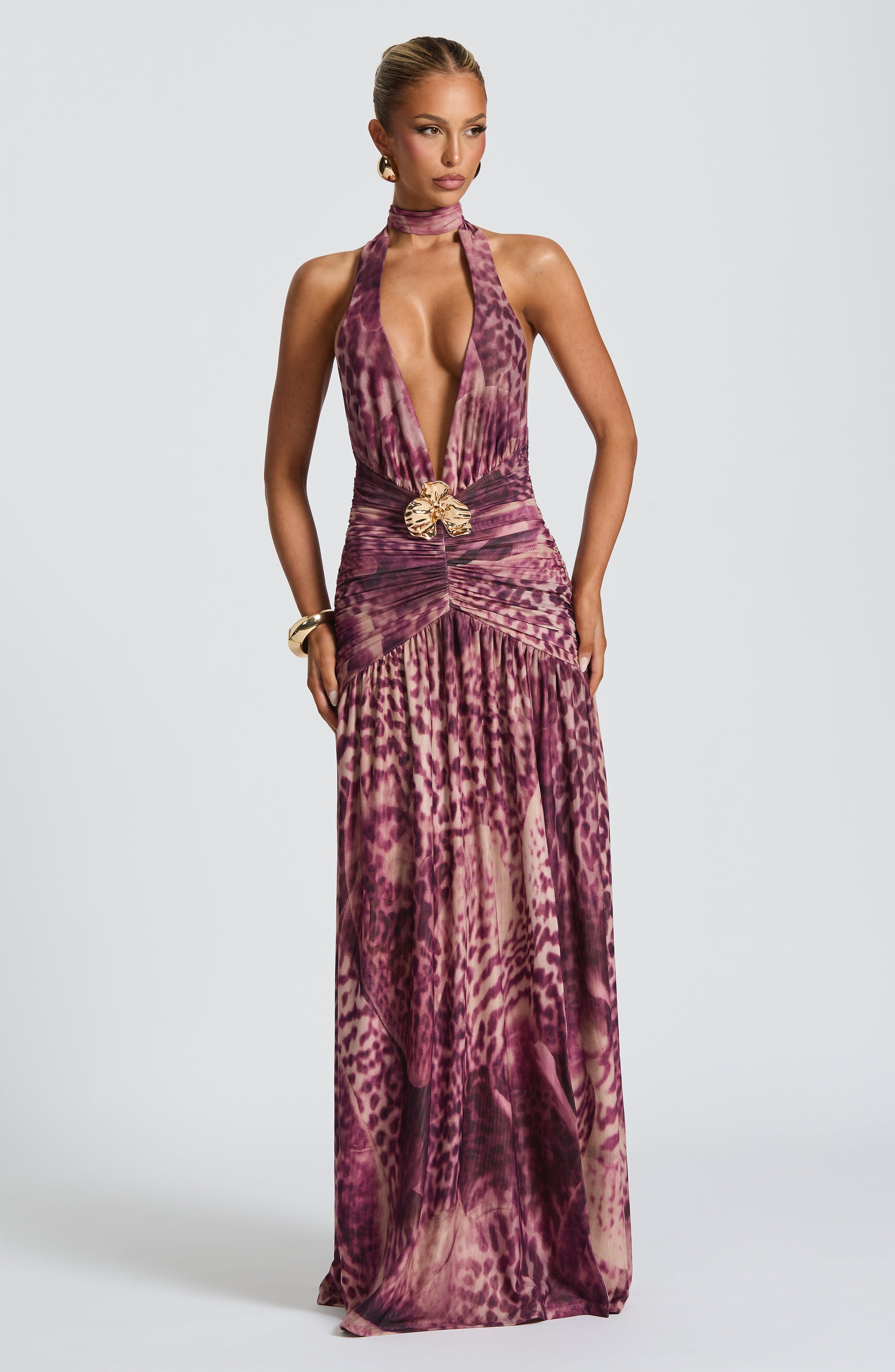 AMÉLIA | Elegantes Maxi Kleid – Magenta Orchid Print