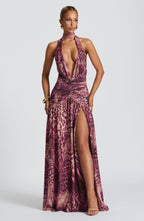 AMÉLIA | Elegantes Maxi Kleid – Magenta Orchid Print