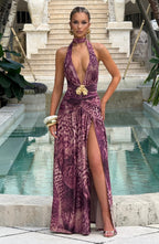 AMÉLIA | Elegantes Maxi Kleid – Magenta Orchid Print
