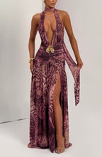 AMÉLIA | Elegantes Maxi Kleid – Magenta Orchid Print