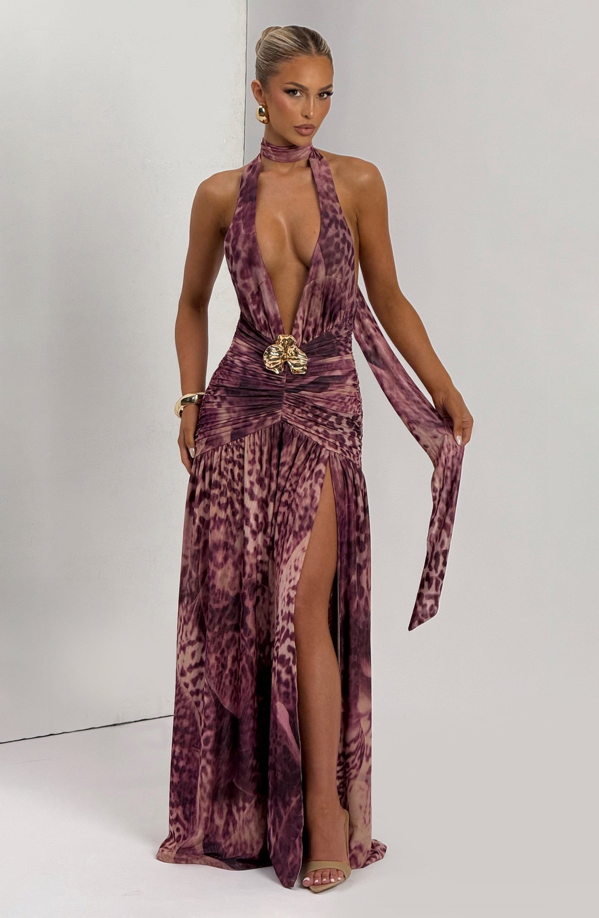 AMÉLIA | Elegantes Maxi Kleid – Magenta Orchid Print