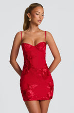 FLORENTINE | Elegantes Mini Kleid mit floralen Applikationen – Rot