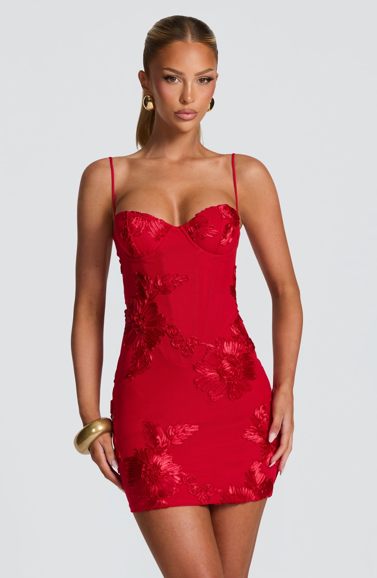 FLORENTINE | Elegantes Mini Kleid mit floralen Applikationen – Rot