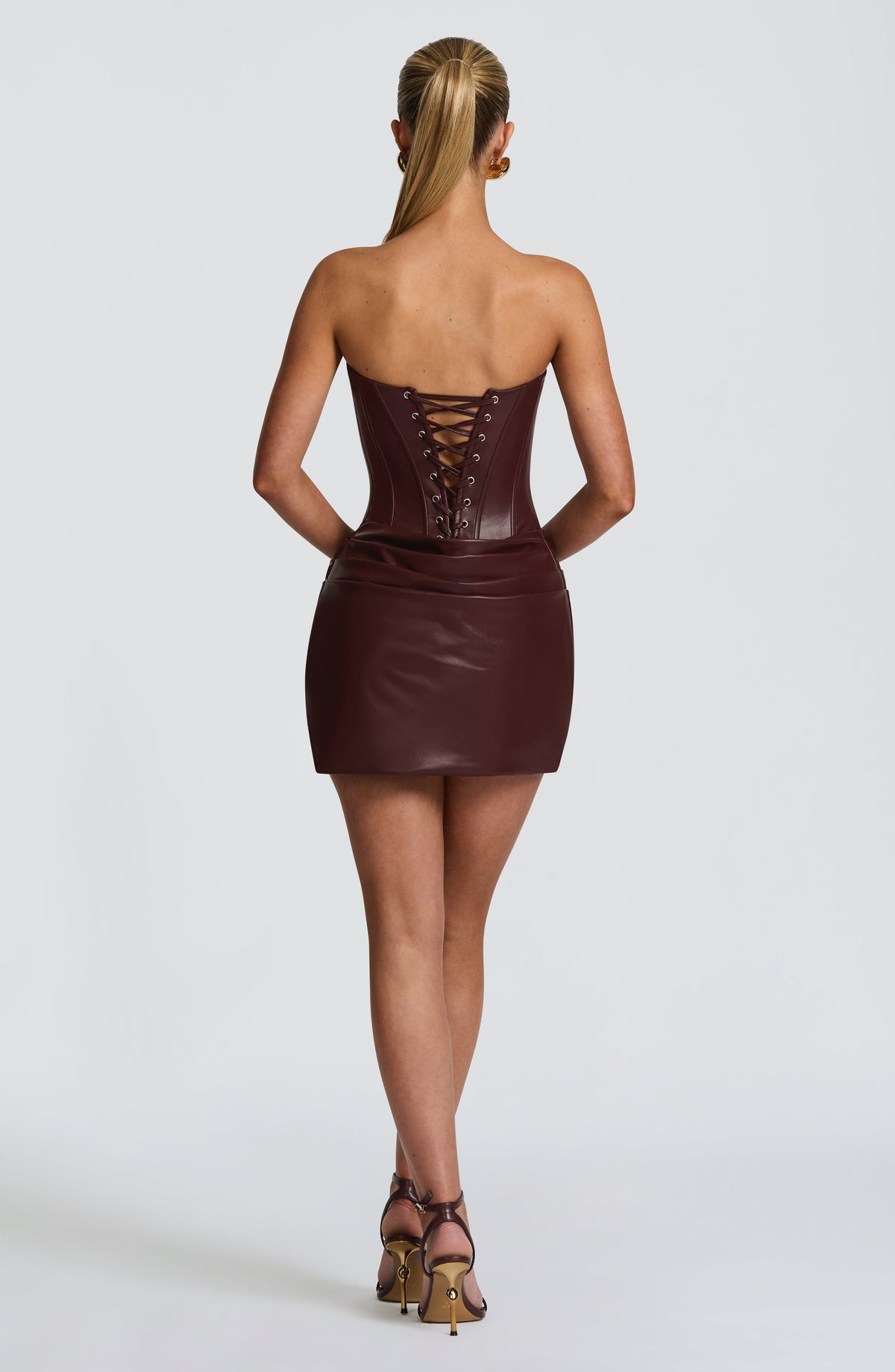 SERAPHINA | Elegantes Mini Kleid in Lederoptik – Burgunderrot
