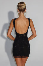 VIVIENNE | Elegantes Strass-Minikleid – Schwarz