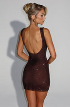 VIVIENNE | Elegantes Strass-Minikleid – Pflaumenbraun