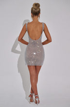 VIVIENNE | Elegantes Strass-Minikleid – Silber