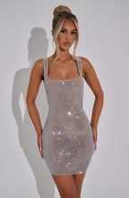 VIVIENNE | Elegantes Strass-Minikleid – Silber