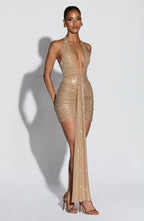 AURORA | Elegantes Strass-Minikleid – Gold Sparkle