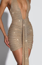 AURORA | Elegantes Strass-Minikleid – Gold Sparkle