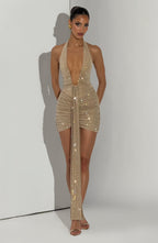 AURORA | Elegantes Strass-Minikleid – Gold Sparkle