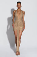 AURORA | Elegantes Strass-Minikleid – Gold Sparkle