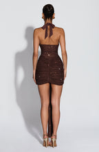 AURORA | Elegantes Strass-Minikleid – Plum Brown Sparkle